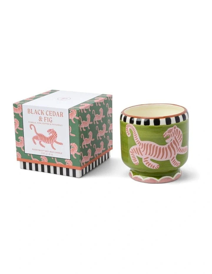 Adopo Tiger Ceramic Candle 8oz - Black Cedar & Fig - Image 2