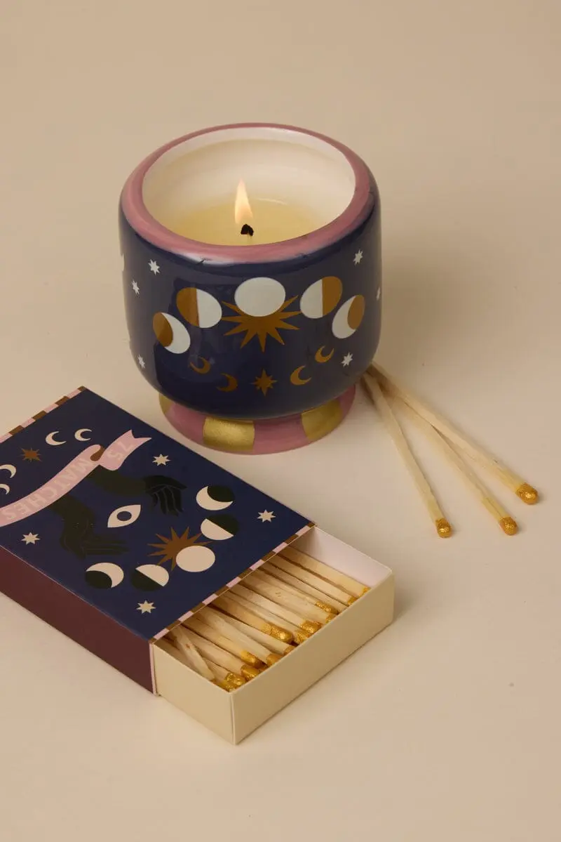 Adopo Handpainted Moon Phases Ceramic Candle 8oz - Jasmine & Rose - Image 2