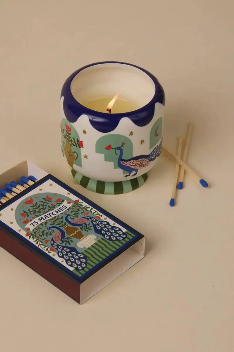 Adopo Peacock Ceramic Candle 8oz - Misted Lime - Image 2