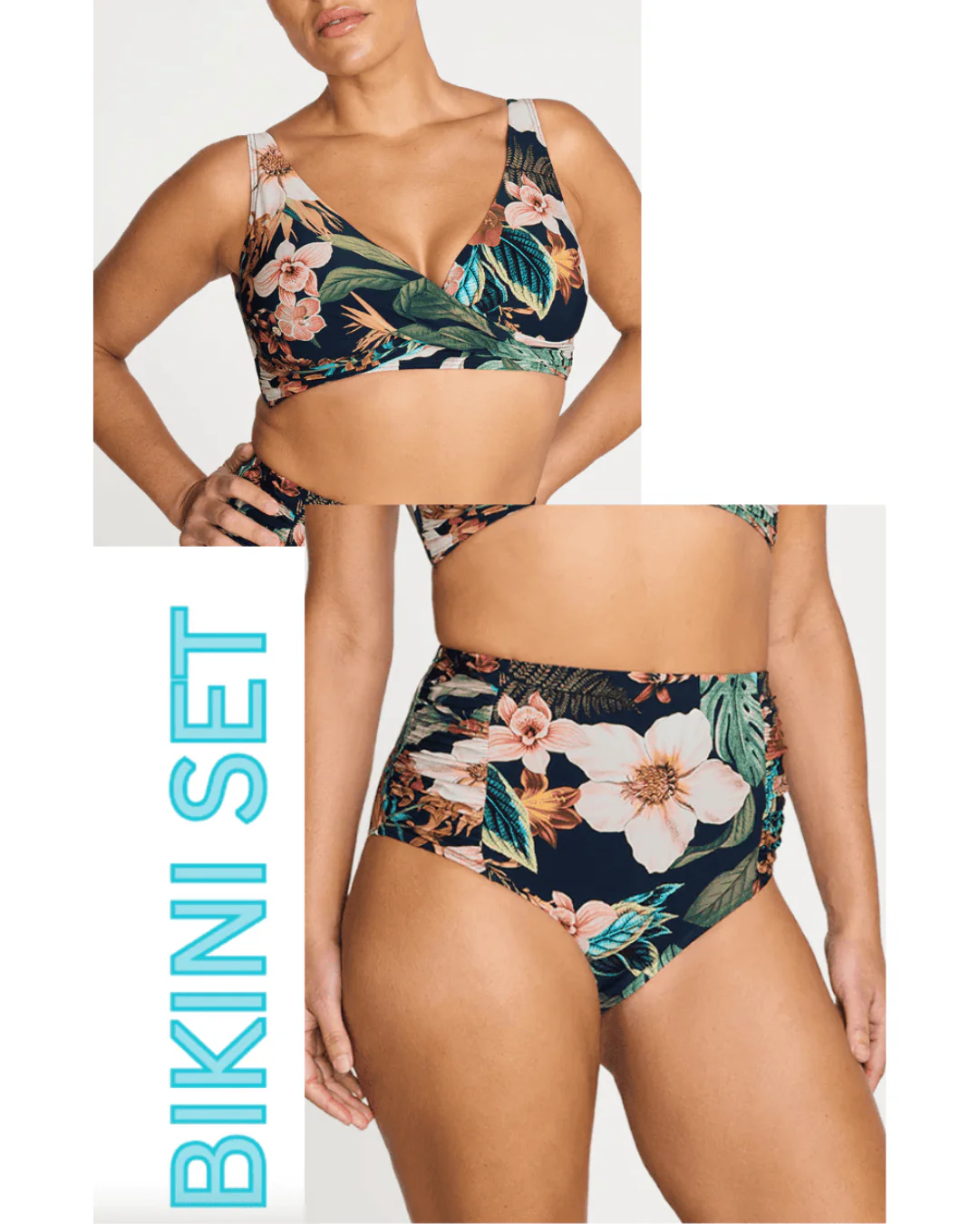 Artesands Into The Saltu Delacroix Cross Over Bikini Top & Botticelli High Waist Swim Pant Bikini Set -Navy