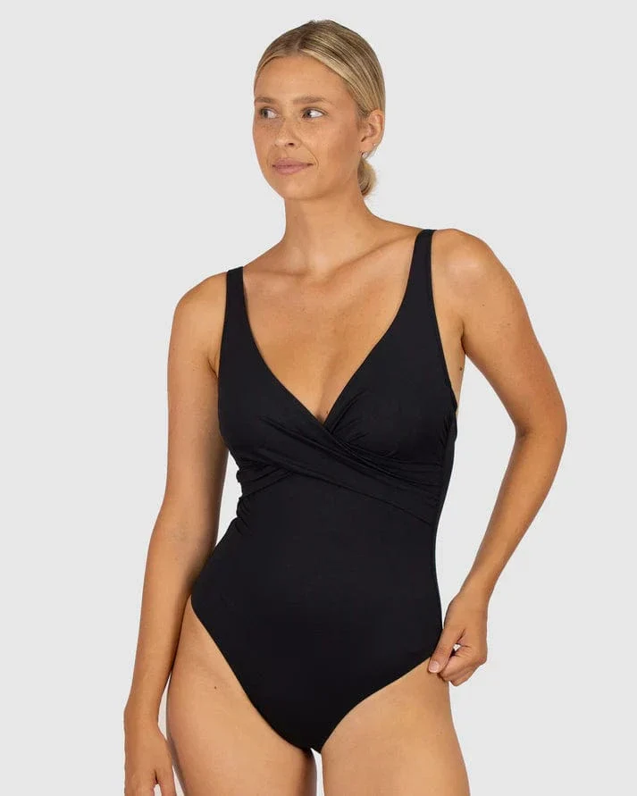 Baku Chloro D-E Cup Wrap One Piece Swimsuit -Black