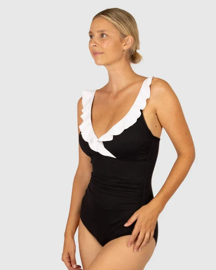 Baku Chloro E.F Cup Frill One Piece Swimsuit - Black /White - Image 2