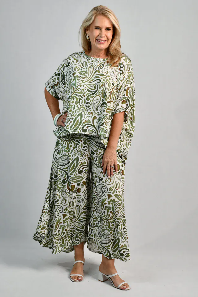Bodacious Sydney Wide Leg Pant - Paisley Green - Image 3