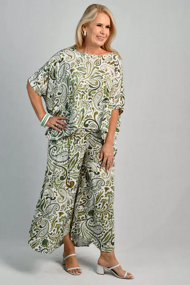 Bodacious Sydney Wide Leg Pant - Paisley Green - Image 4