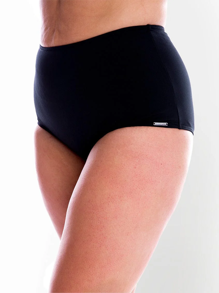 Capriosca Chlorine Resistant Plain Black High Waisted Bikini Bottoms - Image 3