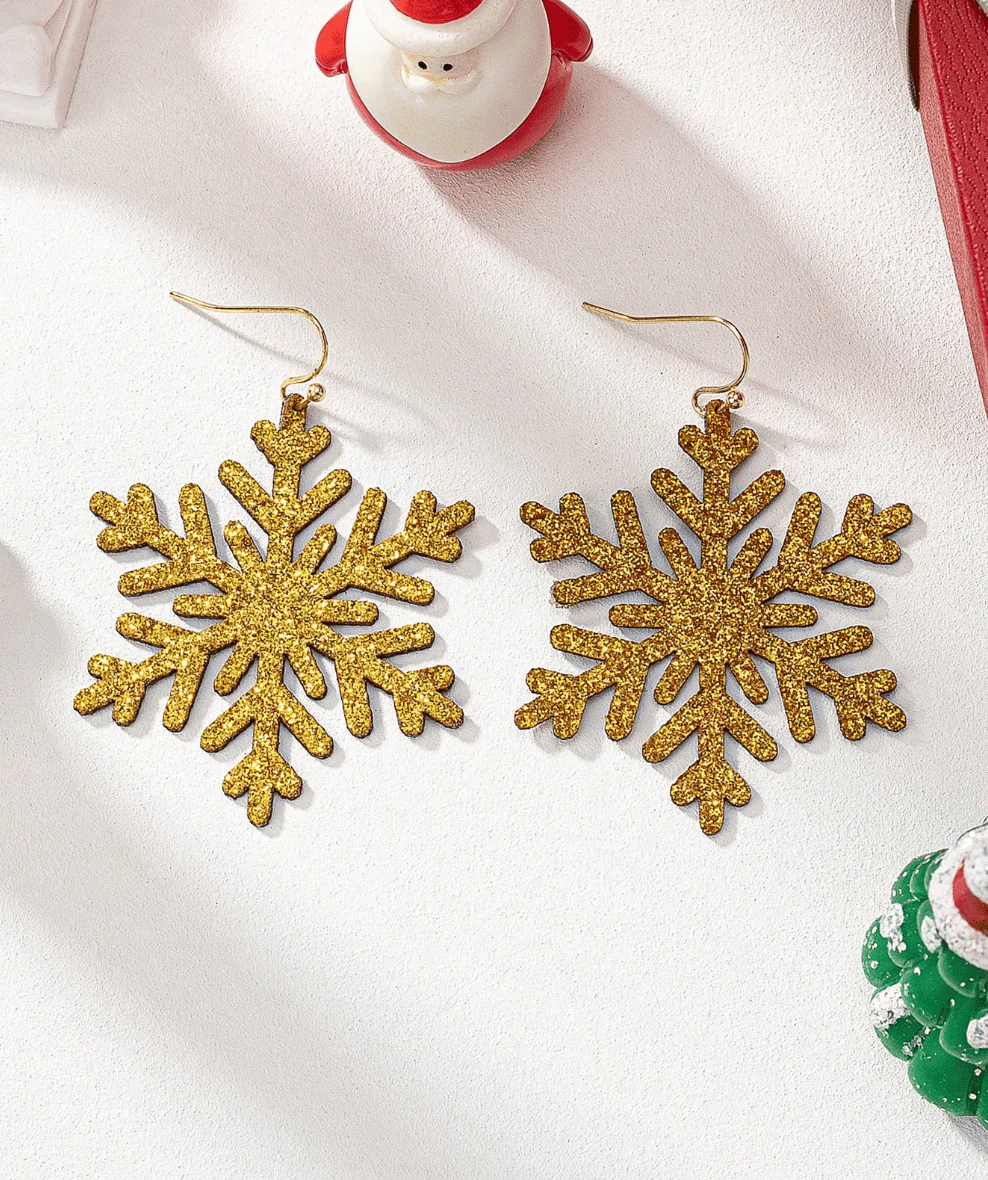 Christmas Earrings PU Leather - Glitter Snowflake