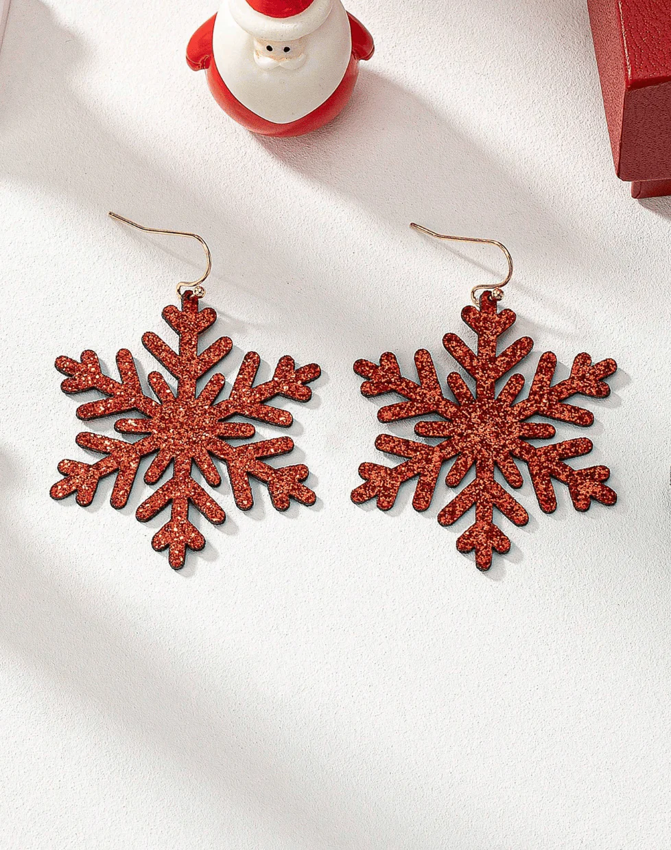 Christmas Earrings PU Leather - Glitter Snowflake - Image 2