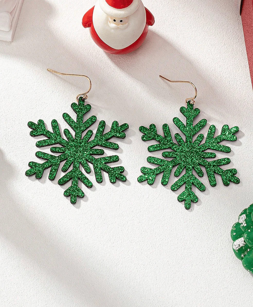 Christmas Earrings PU Leather - Glitter Snowflake - Image 3