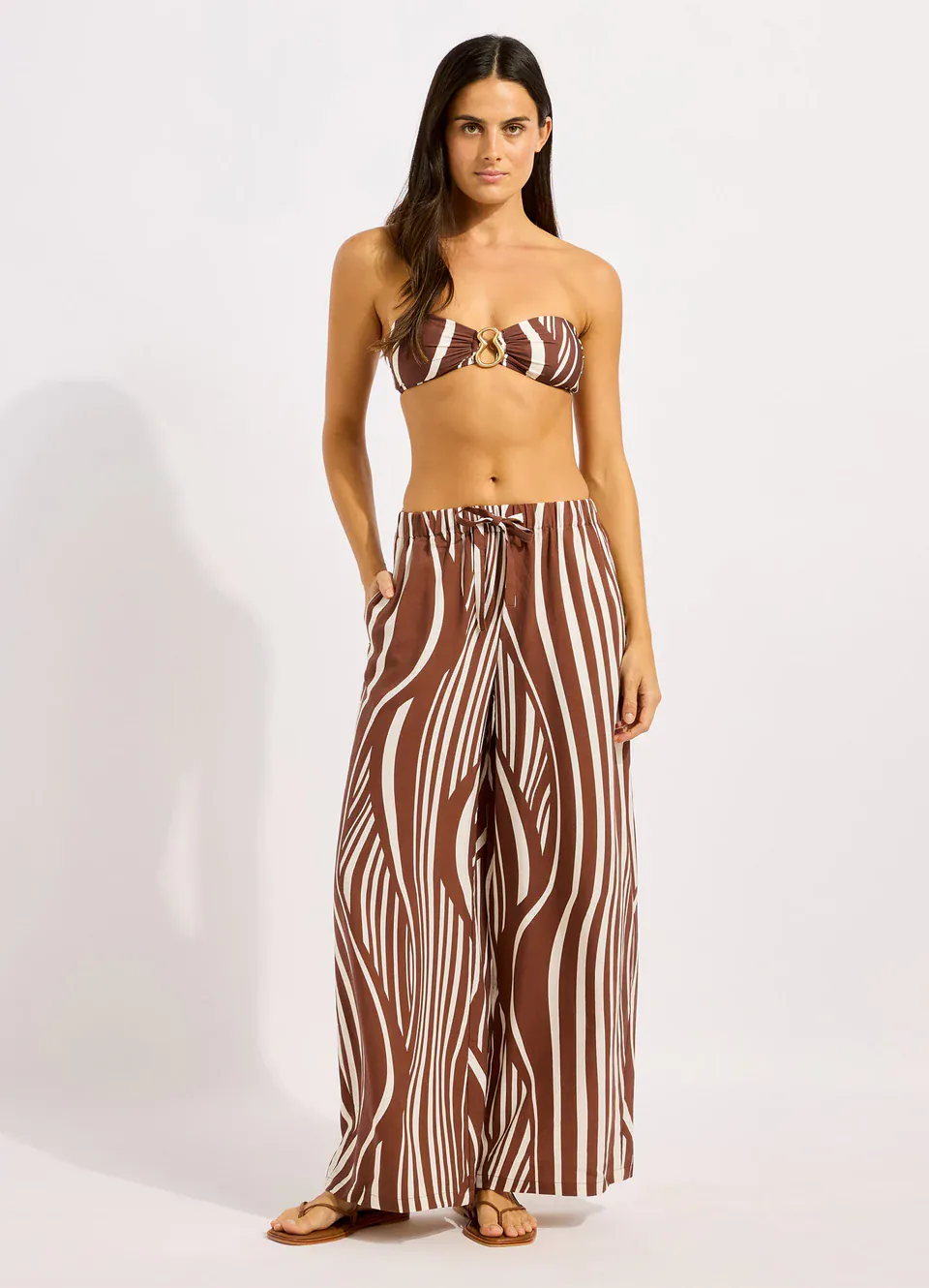 Seafolly Coastline Drawcord Wide Leg Pant - Cocoa - Image 3