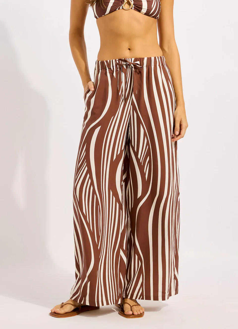 Seafolly Coastline Drawcord Wide Leg Pant - Cocoa - Image 4