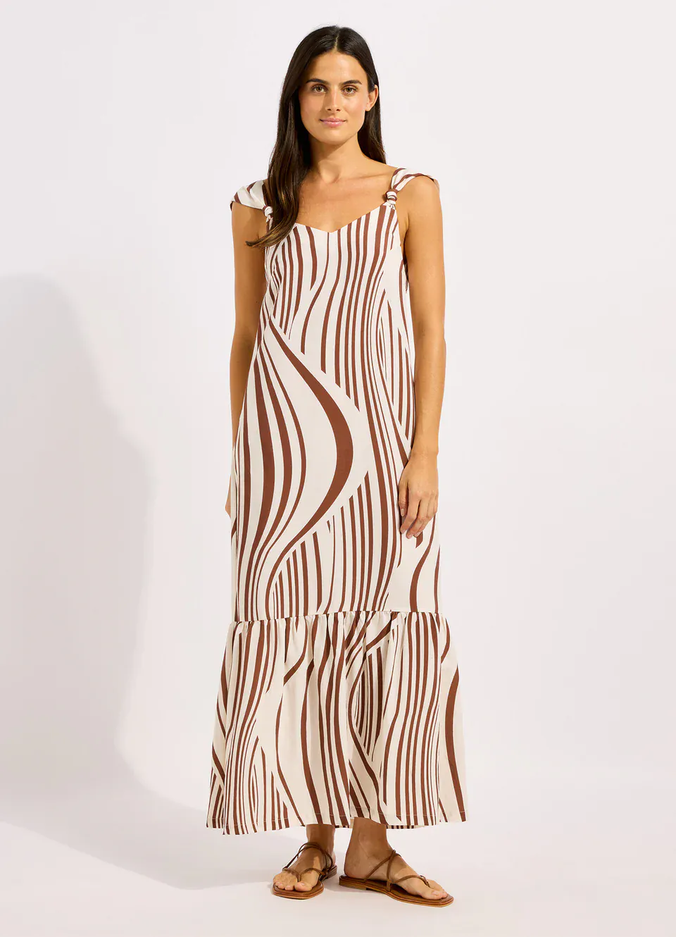 Seafolly Coastline Tie Back Maxi Dress - Ecru/Cocoa