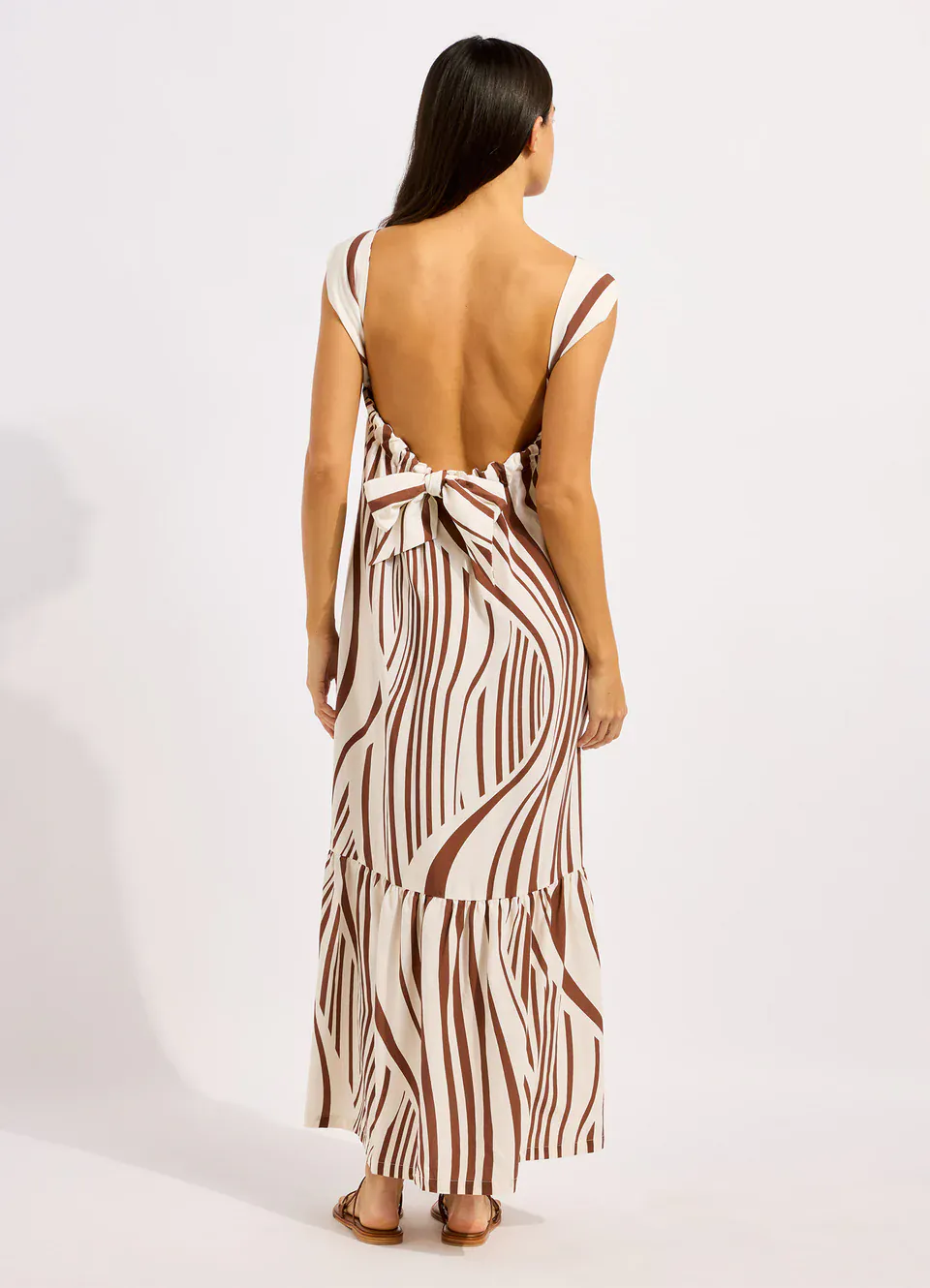 Seafolly Coastline Tie Back Maxi Dress - Ecru/Cocoa - Image 2