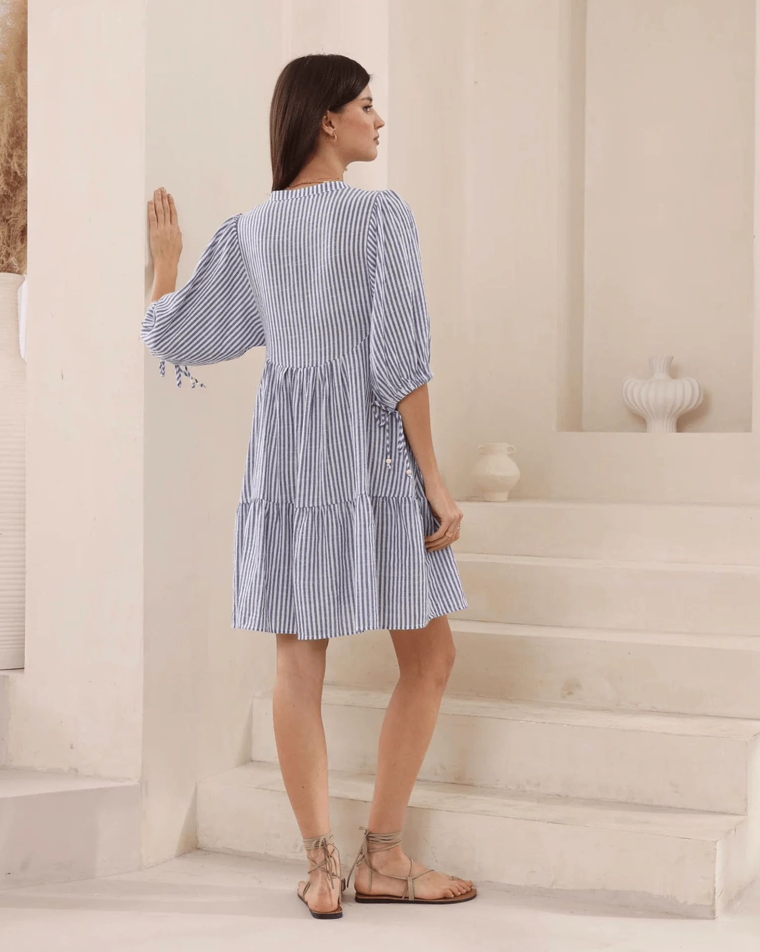 Iris Maxi Cotton Babydoll Dress - Blue Stripe - Image 3