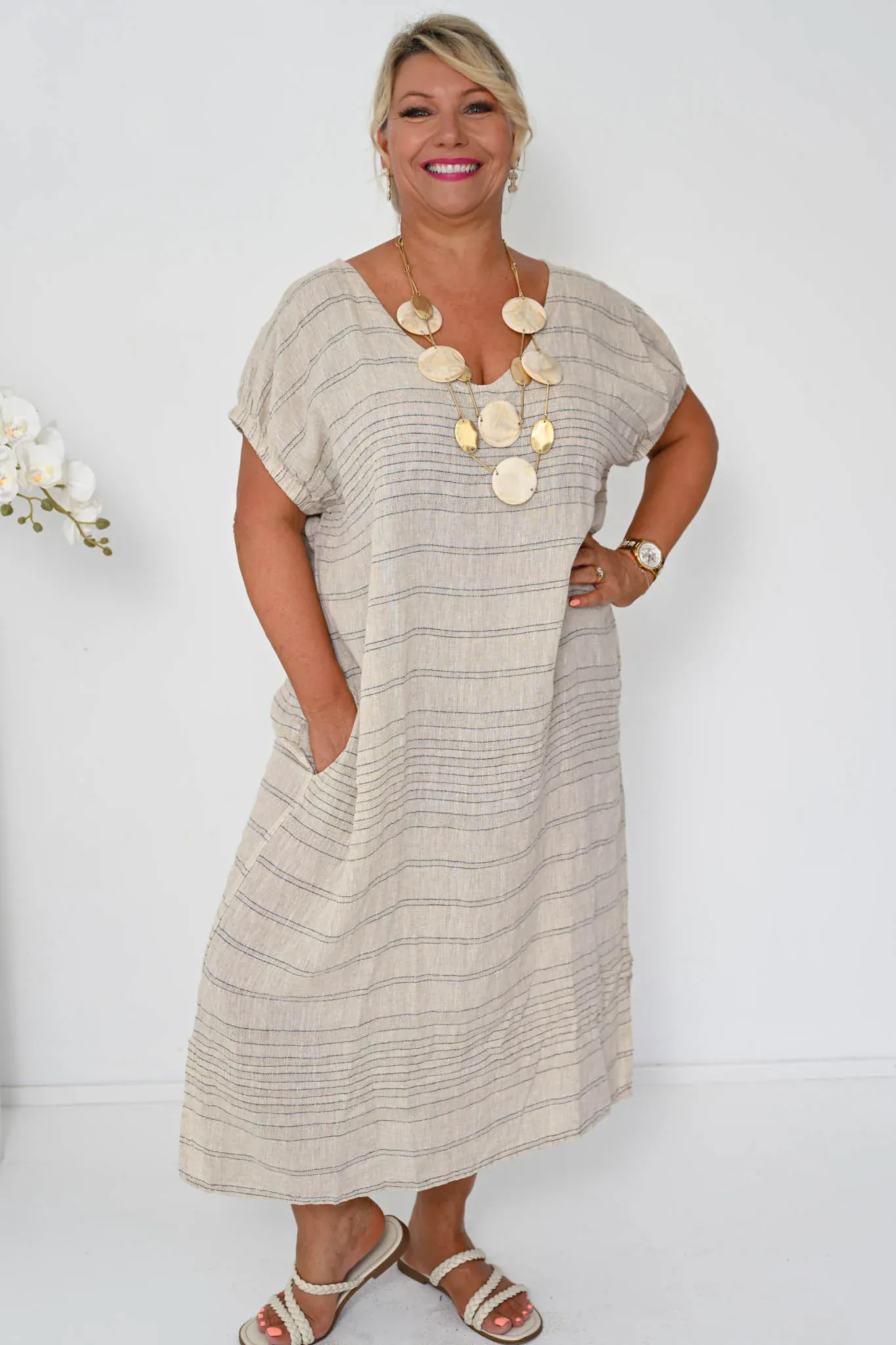 Donna Donna Enzo Long Dress - Beige