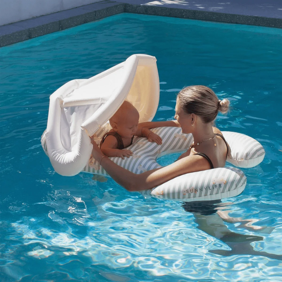 Float Together Baby Seat Dex The Duck - Sage Stripe - Image 2