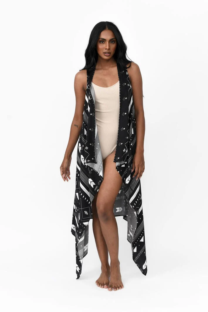 Freya Duster Vest Tribal - Black & Silver - Image 3