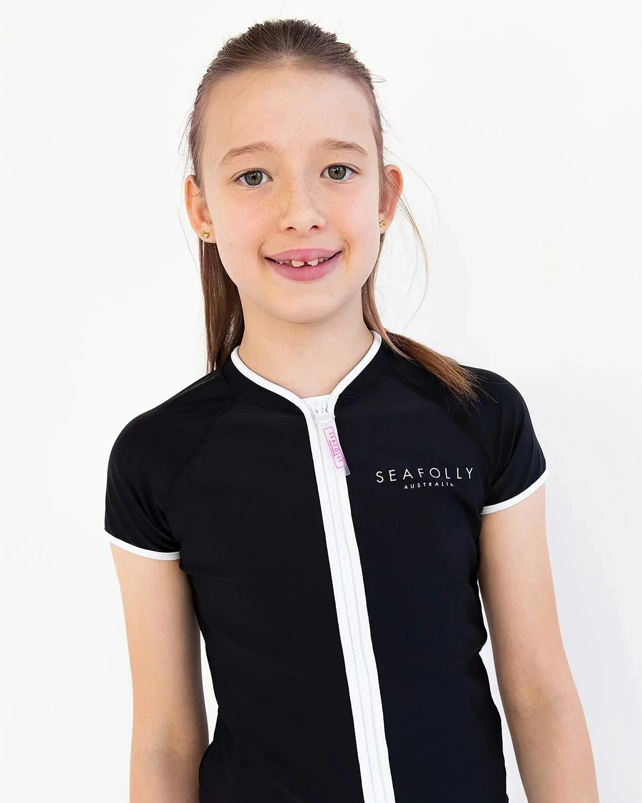 Girls Essentials Short Sleeve Zip Front Rashie - Image 3