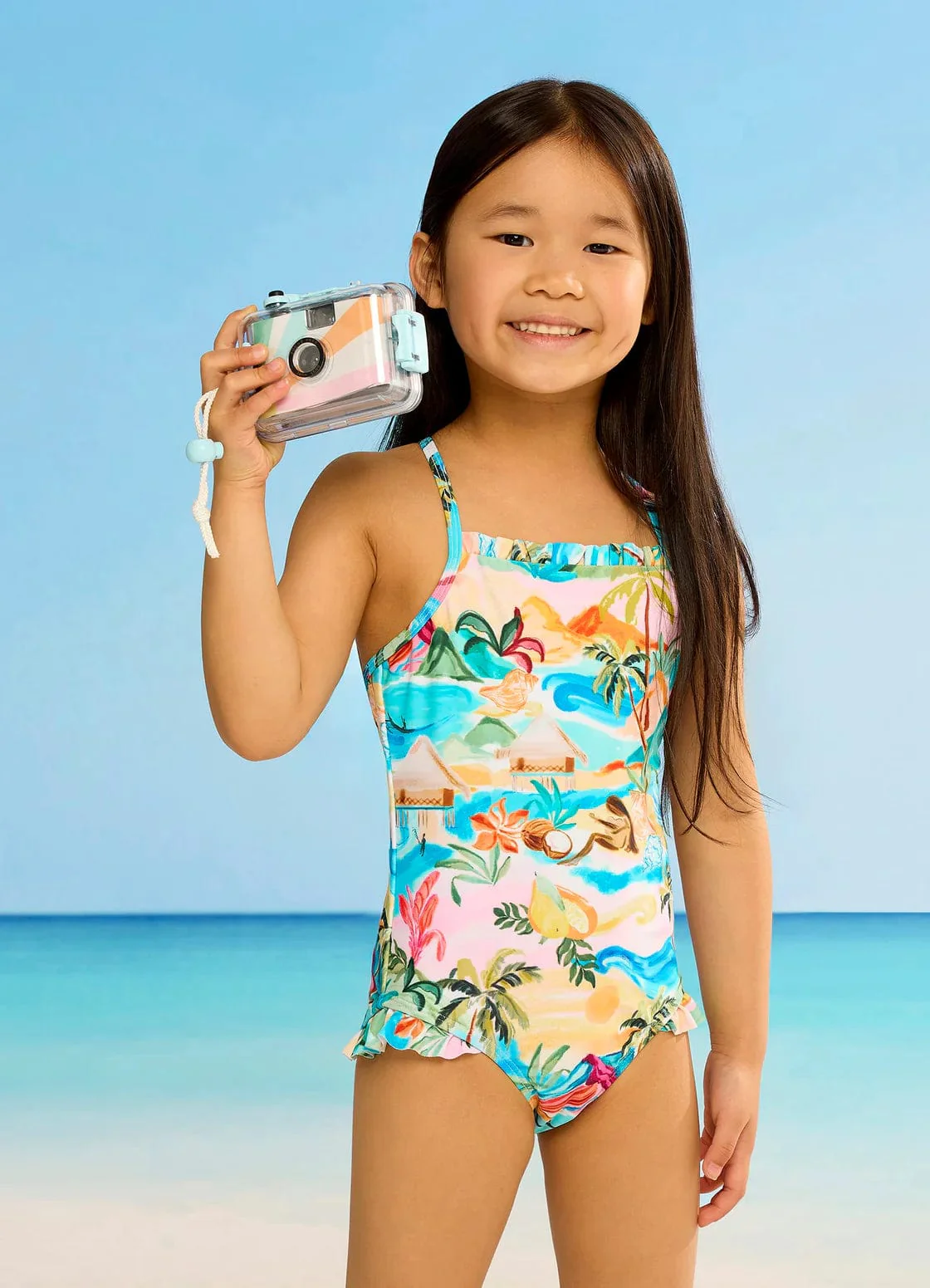 Girls South Pacific Frill One Piece - South Pacific