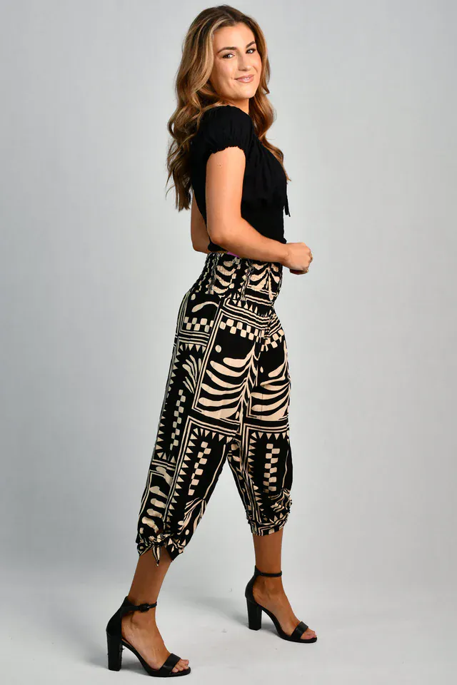 Go Girl 3/4 Rouched Tie Pants - Tribal Artisan Black - Image 5