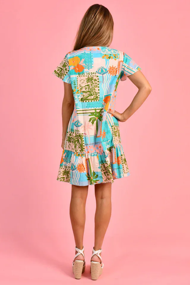Go Girl Cap Sleeve Button Dress - Seize The Day Blue - Image 5