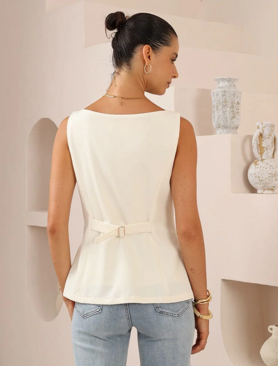 Iris Maxi Button Front Vest - Beige - Image 2