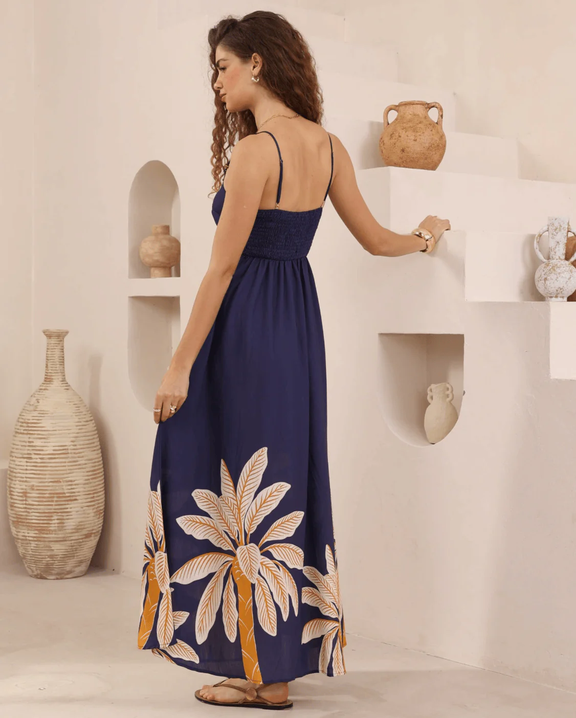 Iris Maxi Golden Palm Maxi Dress - Navy - Image 3