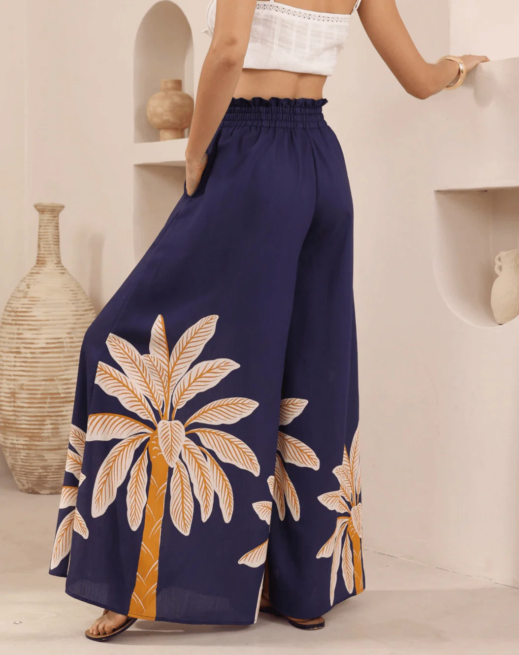 Iris Maxi Golden Palm Wide Leg Pant - Navy - Image 3