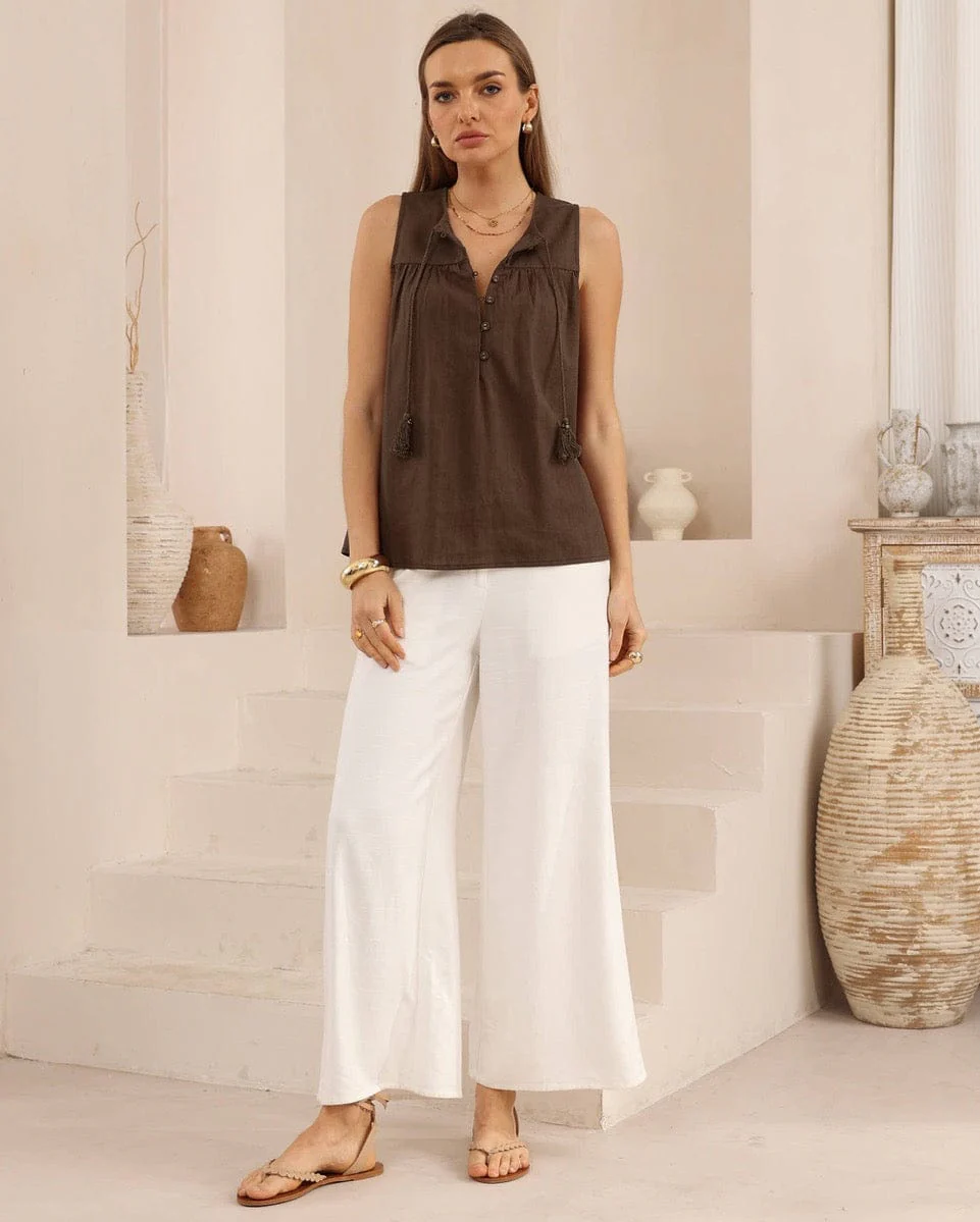 Iris Maxi Sleeveless Shirt - Brown