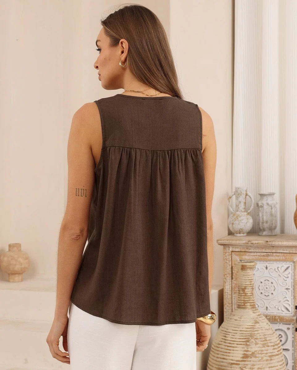 Iris Maxi Sleeveless Shirt - Brown - Image 3