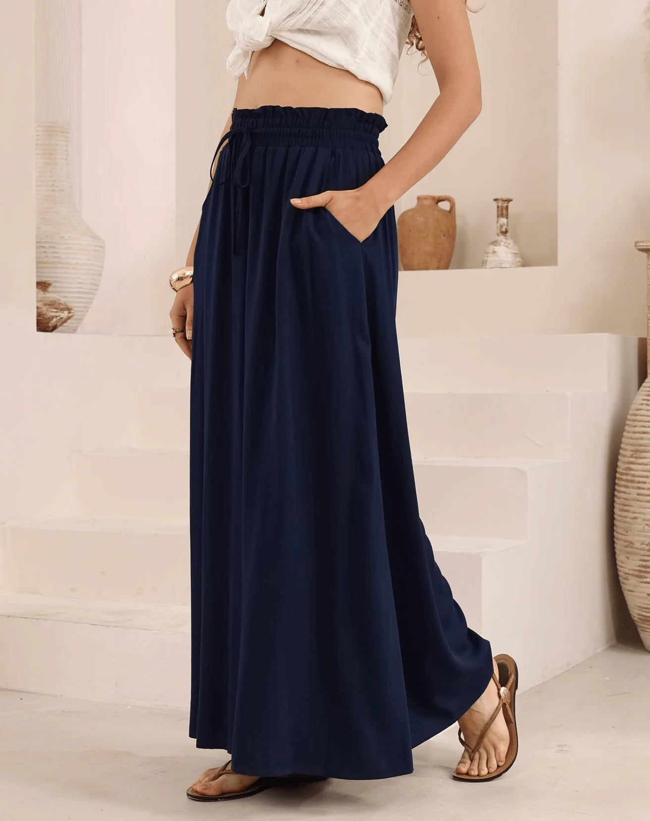 Iris Maxi Wide Leg Pant - Navy - Image 2