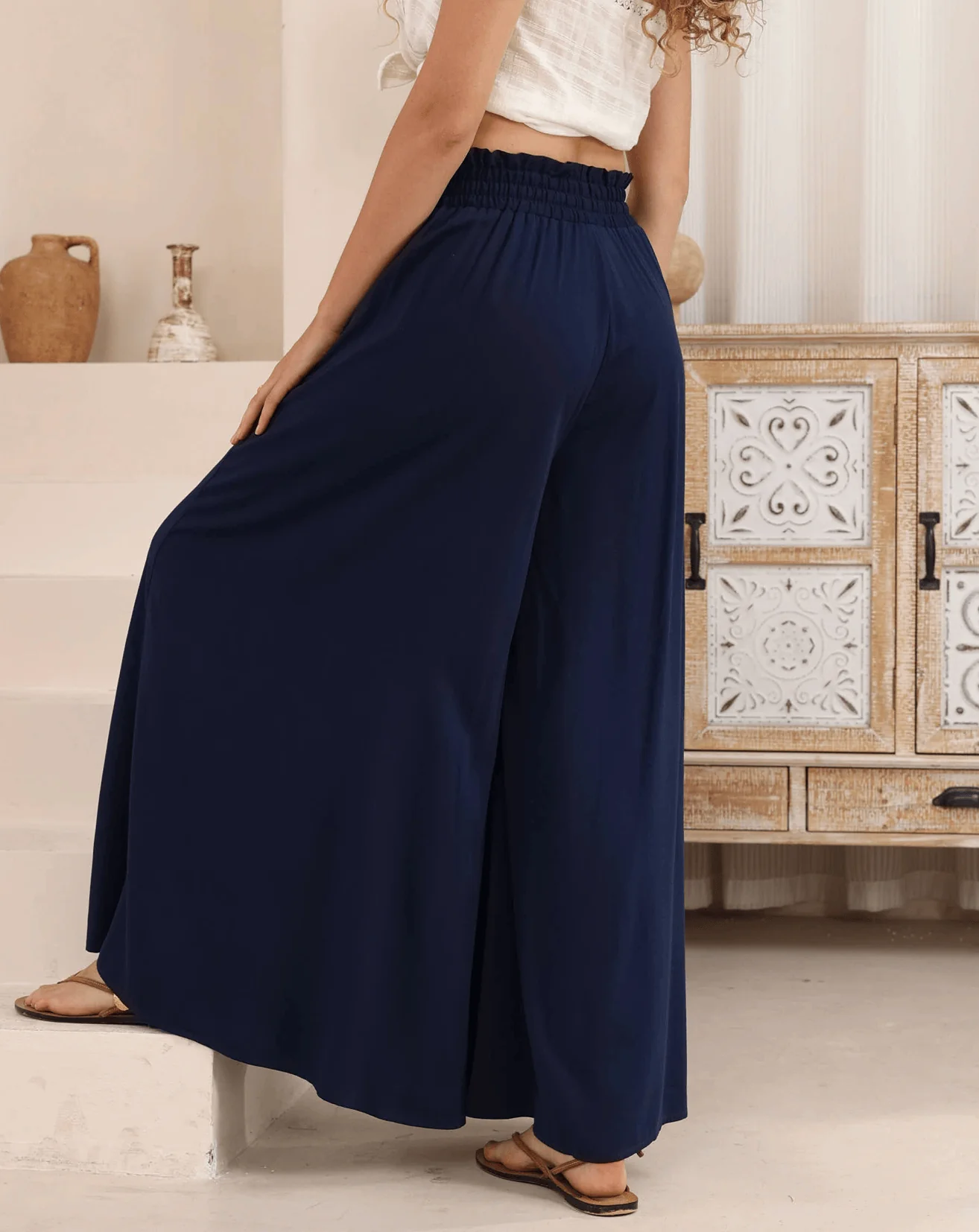Iris Maxi Wide Leg Pant - Navy - Image 3