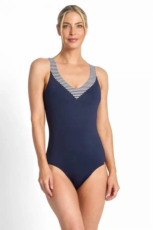 Jantzen Anchor Stripe E/F Framed One Piece - Navy