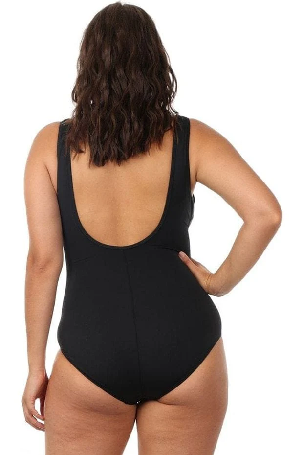 Jantzen Cosmo Mesh Frill Cross Front One Piece - Black - Image 4