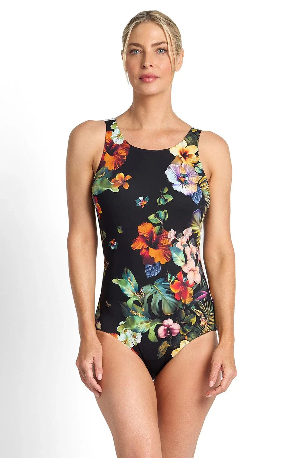 Jantzen Hibiscus High Neck Mastectomy One Piece - Black - Image 2