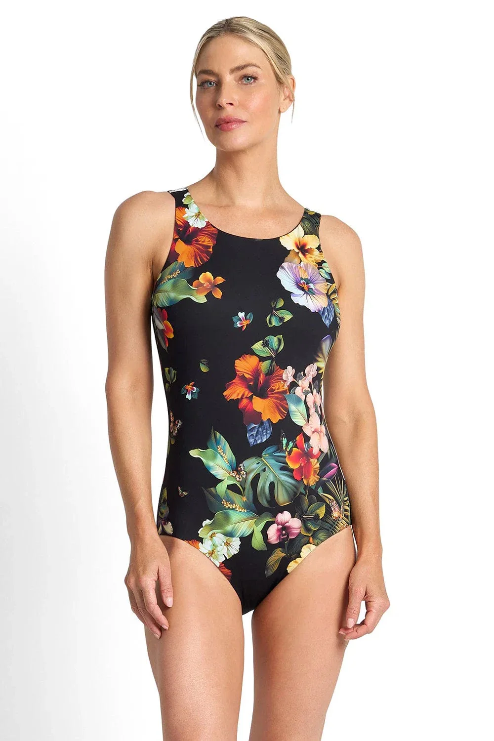 Jantzen Hibiscus High Neck Mastectomy One Piece - Black - Image 3