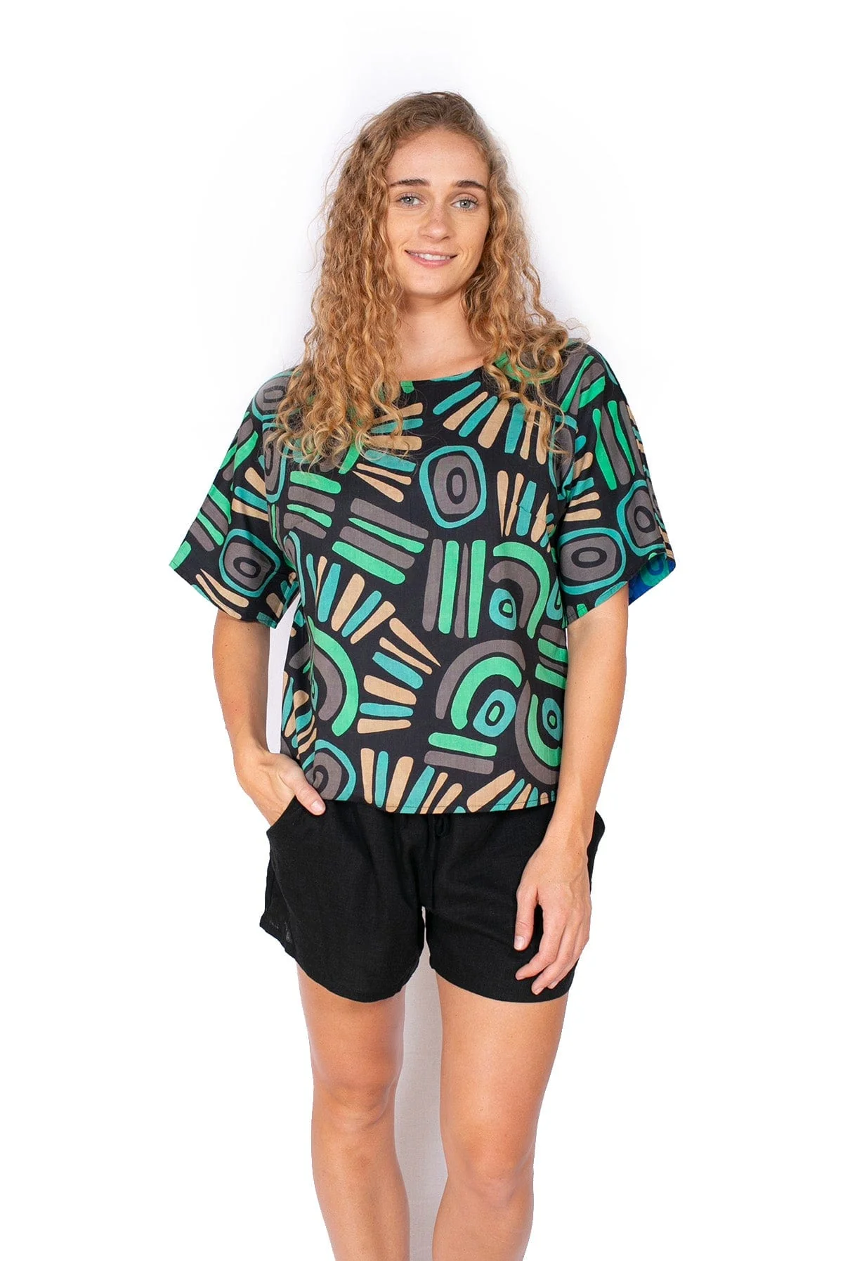 OM Designs Jaydee Reversible Top - Abstract Black / Abstract Blue
