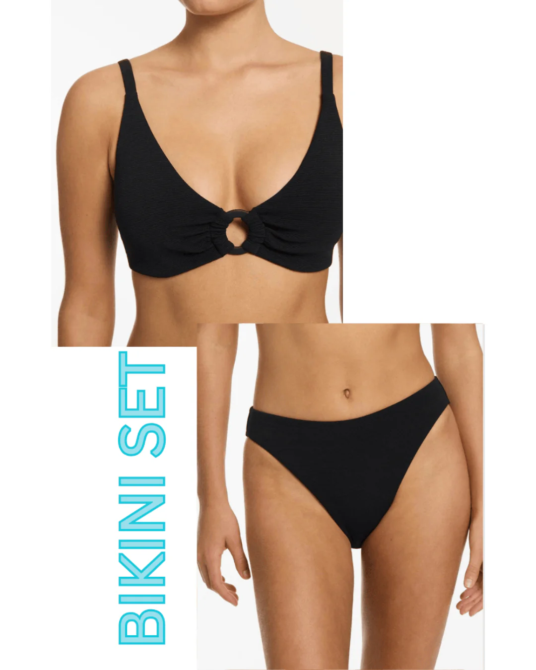 Jets Isla Rib C/D Tri Top & High Leg Bikini Pant Bikini Set - Black