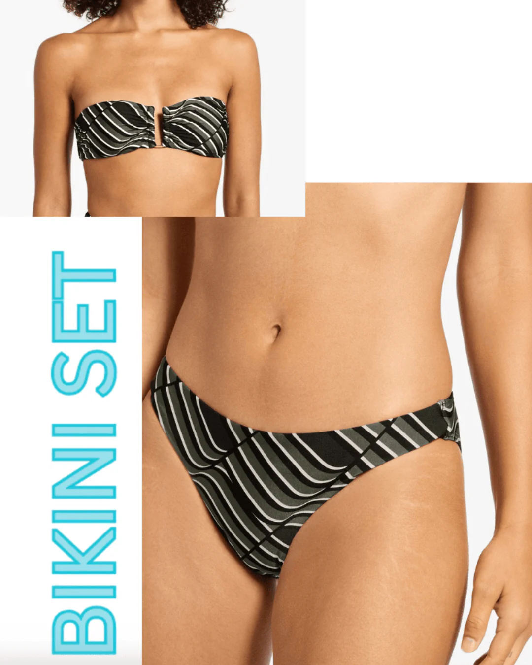 Jets Mirage U/Trim Bandeau Top & Hipster Pant Bikini Set - Cacti