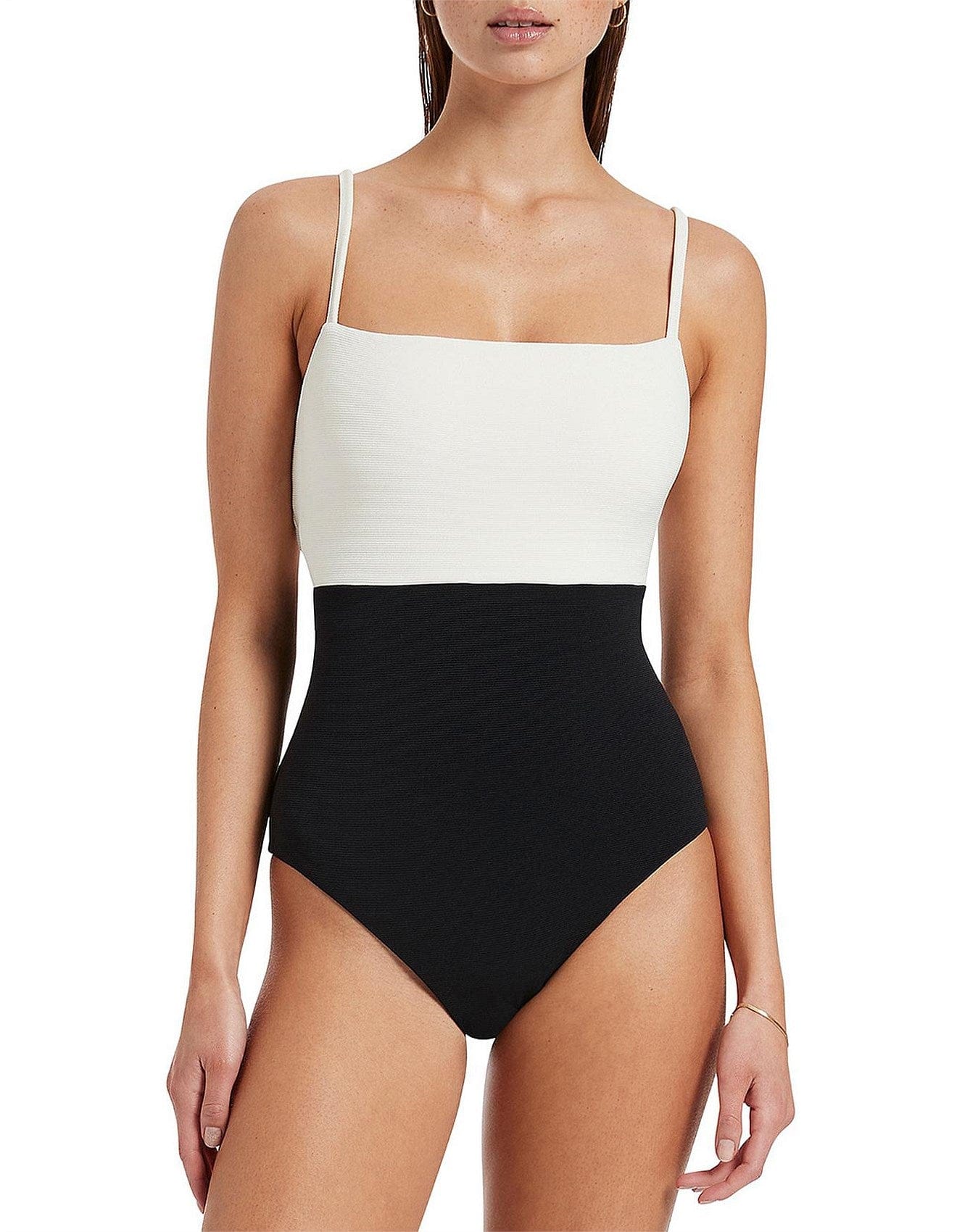 Jets Versa Rib Minimal Tank One Piece - Black/ Cream - Image 4