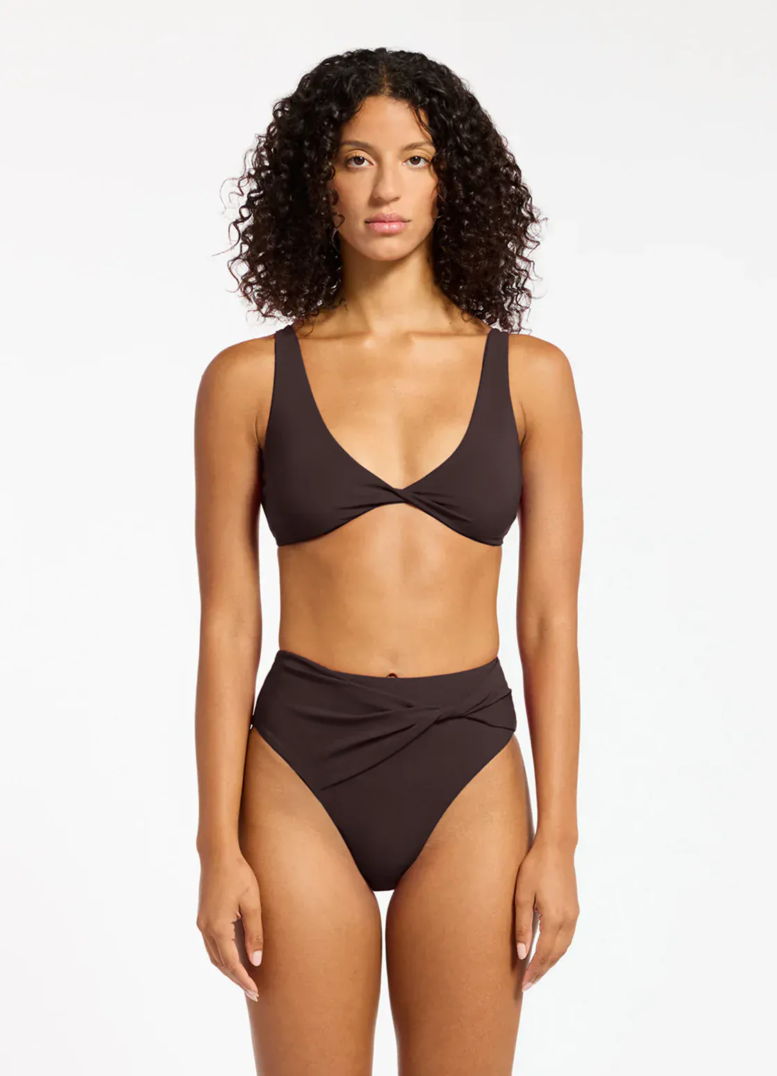Jetset High Waist High Leg Bikini Bottom - Chocolate