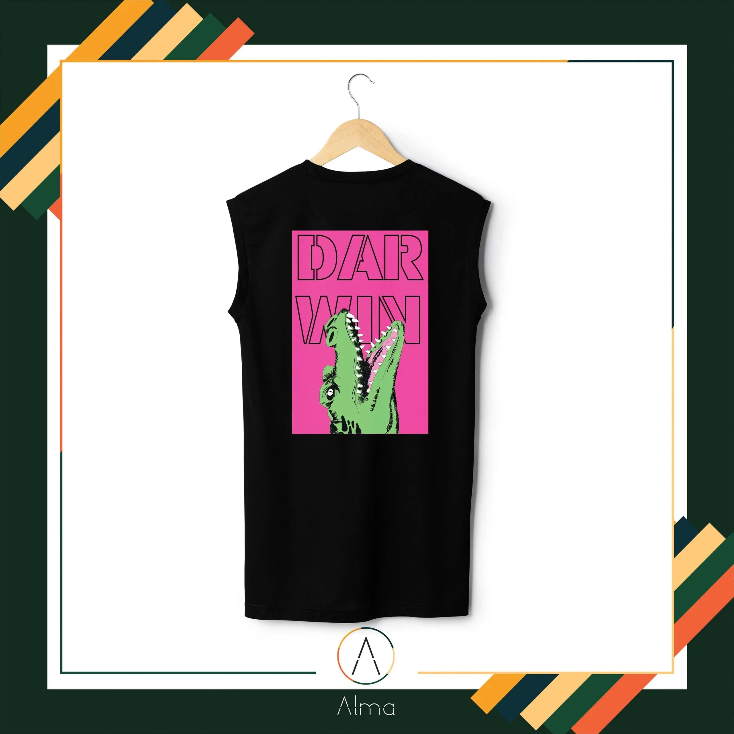 Jumping Crocodile Black Singlet