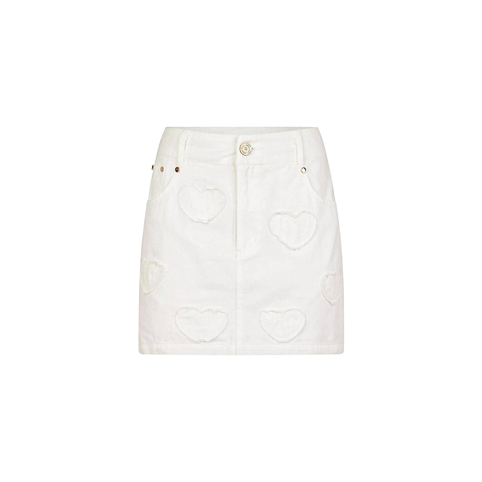 Kulani Kinis Chantilly Denim Applique Jean Mini Skirt - Image 6