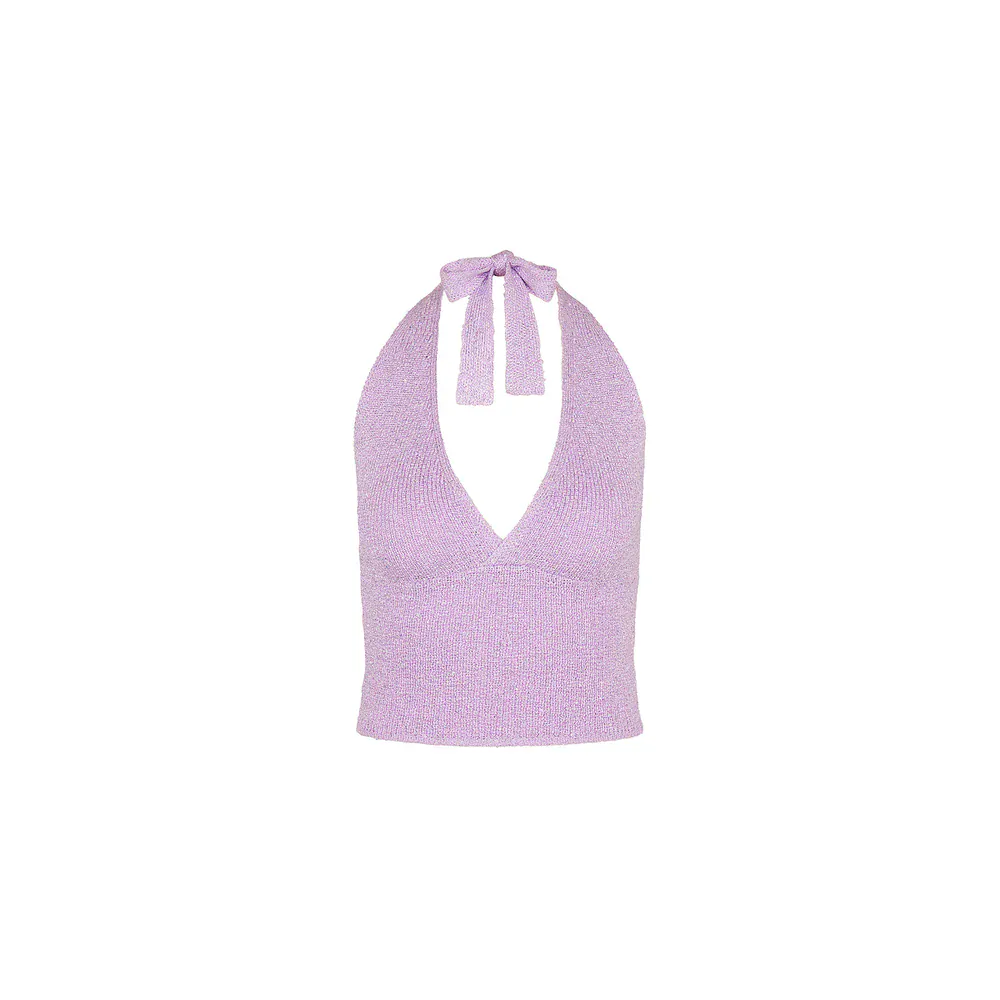 Kulani Kinis Lilac Glimmer Retro Tie Halter Knit Top - Image 4