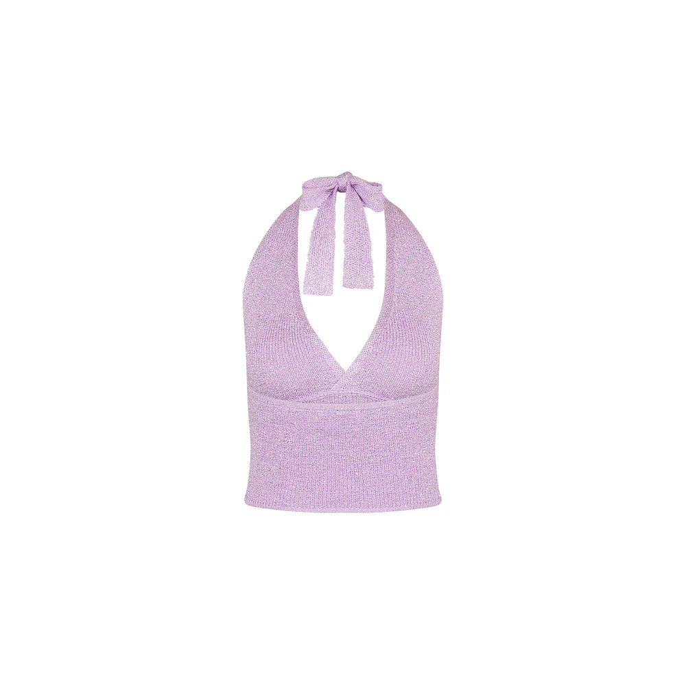 Kulani Kinis Lilac Glimmer Retro Tie Halter Knit Top - Image 5
