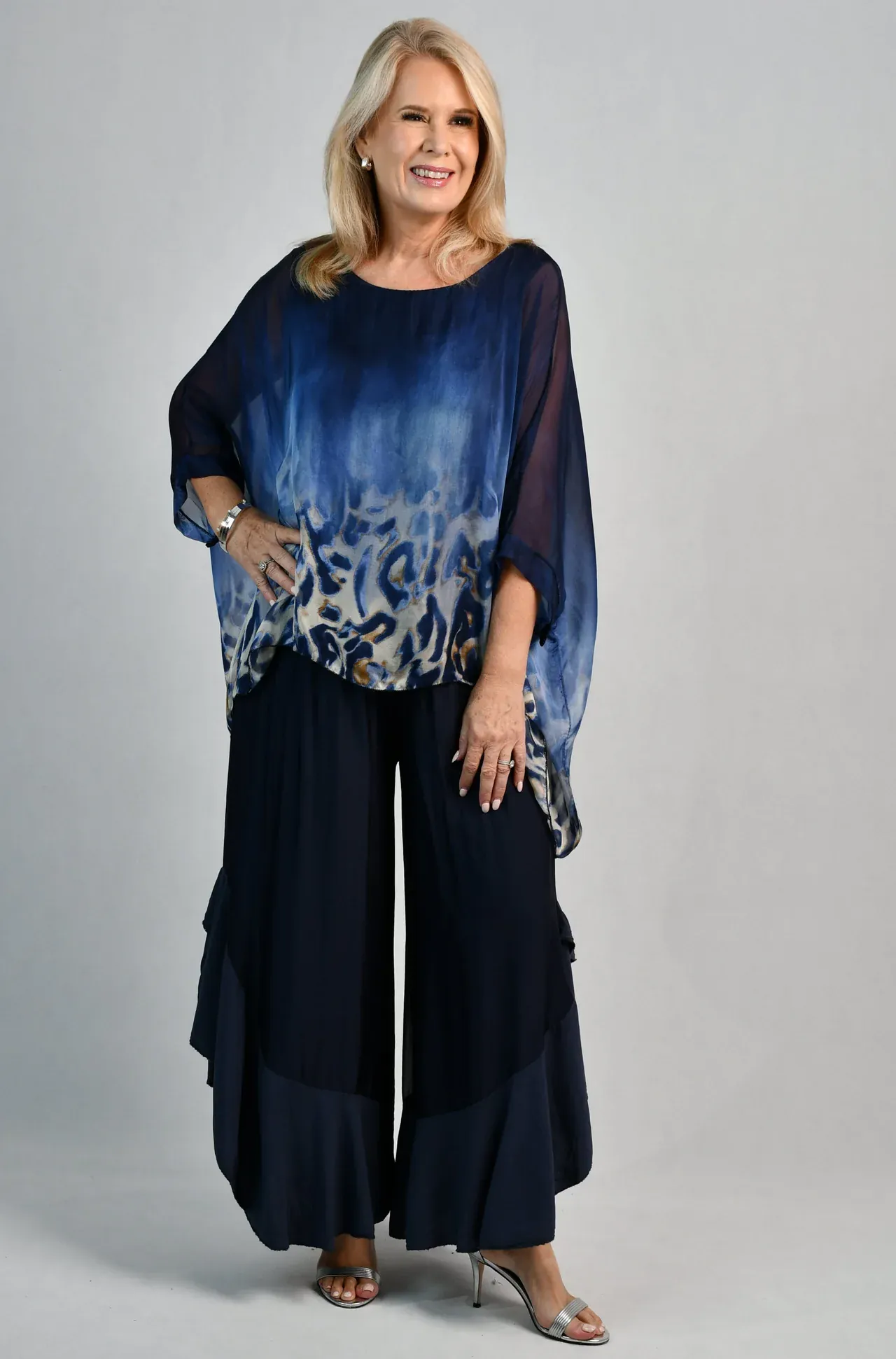La Sofia Allegra Silk Pant - Navy - Image 3