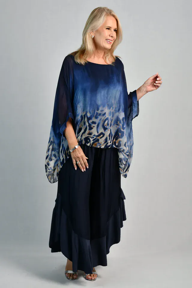 La Sofia Allegra Silk Pant - Navy - Image 4