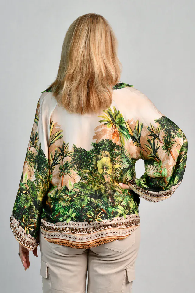La Sofia Madam Silk Top - Ivory Rainforest - Image 2