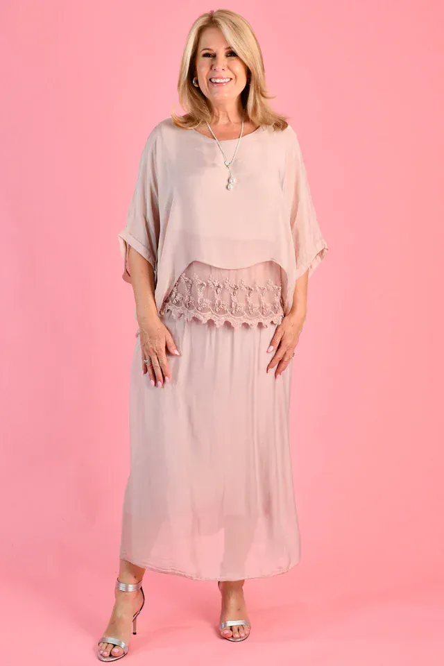 La Sofia Marta Silk Top W/Slip - Blush - Image 2