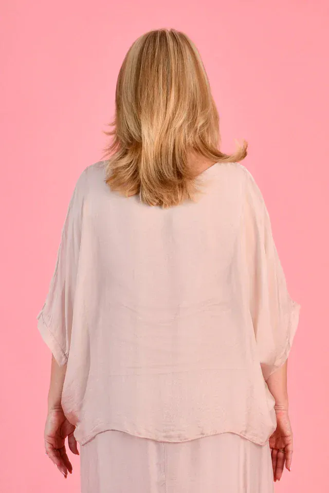 La Sofia Marta Silk Top W/Slip - Blush - Image 5