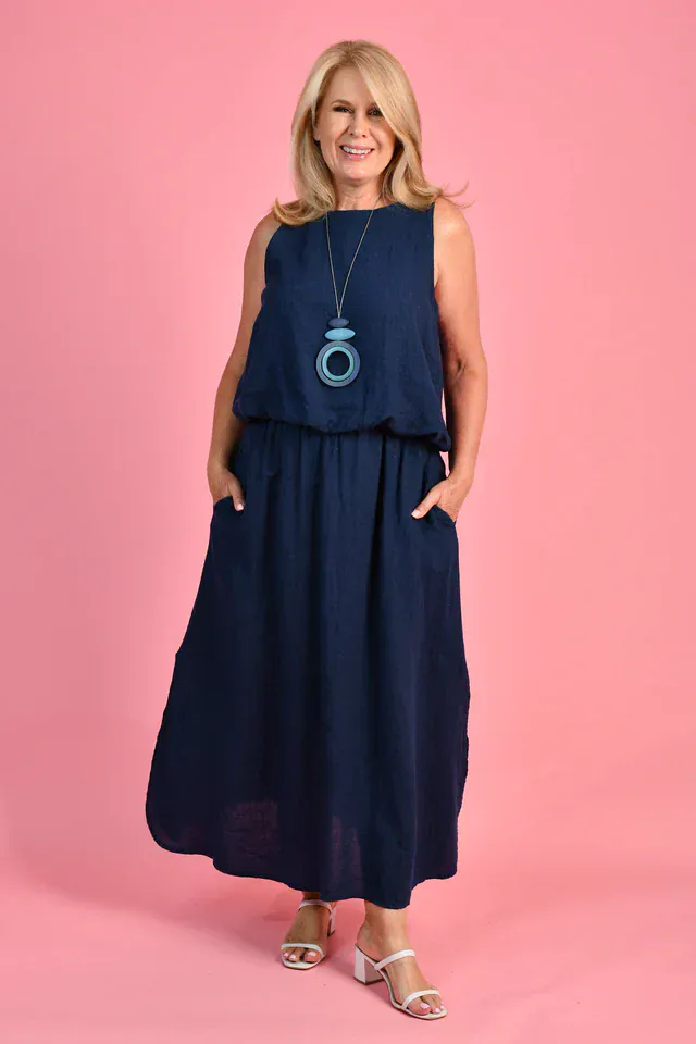 La Sofia Milan Linen Tank - Navy*